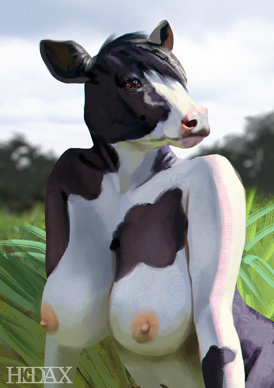 big_breasts bovid bovine breasts cattle female hedax hi_res light mammal meadow patch_(disambiguation) solo sunlight