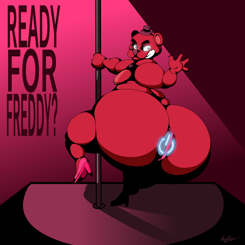 animatronic anthro big_butt bow_tie brown_body butt buttplug clothing dancing five_nights_at_freddy's footwear freddy_(fnaf) g-string gesture glowing glowing_eyes high_heels huge_butt hyper hyper_butt kylefrommicrosoft machine male mammal overweight overweight_male pink_clothing plug_(sex_toy) pole pole_dancing robot scottgames sex_toy small_tail smile smiling_at_viewer solo stripper_pole underwear ursid vibrator video_games waving