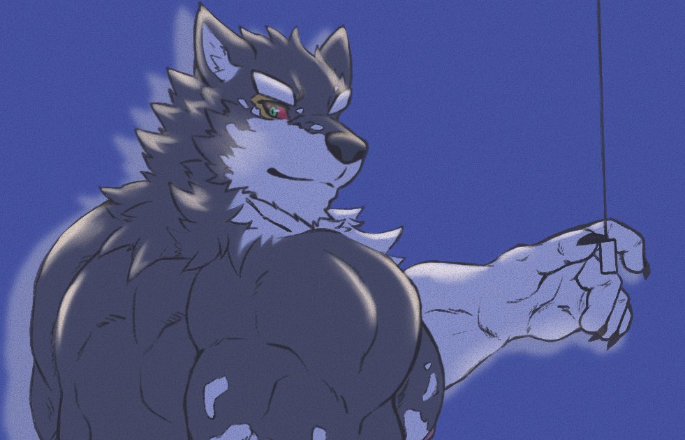 anthro back_muscles canid canine canis domestic_dog green_eyes husky lifewonders live-a-hero looking_at_viewer looking_back male mammal monomasa muscular muscular_anthro muscular_male nordic_sled_dog pecs red_sclera smile solo spitz video_games zenon0917