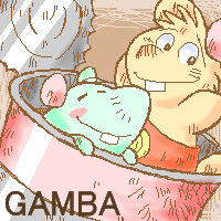 2006 anthro biped blush bobo_(gamba_no_bouken) brown_body can chibi clothed clothing container digital_media_(artwork) duo eyes_closed gamba_no_bouken gamba_no_bouken_(series) ganba green_body low_res mammal micro mouse murid murine oekaki rieko rodent text thumbnail