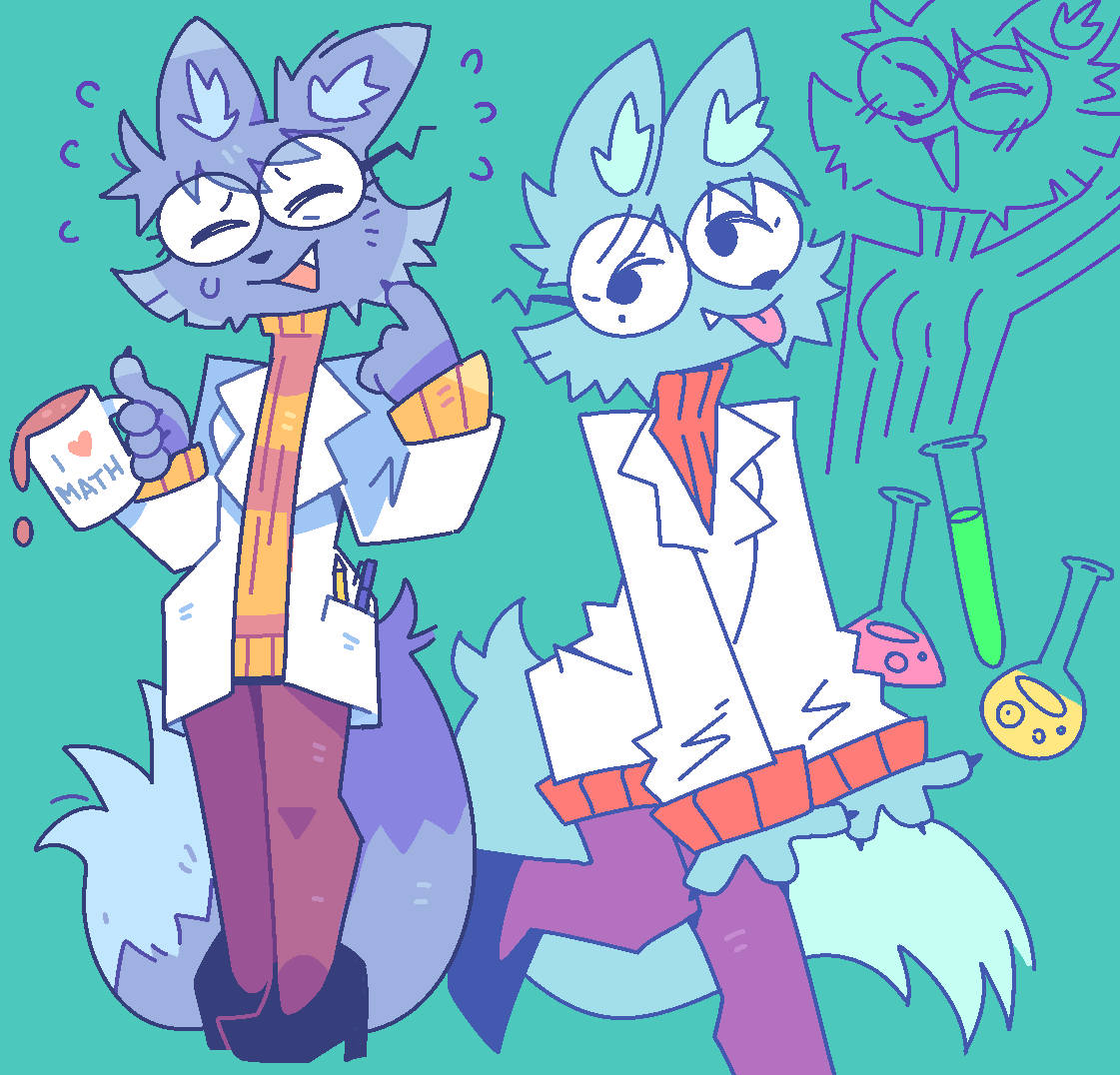 2022 anthro beauty_mark beverage blep canid canine chemicals clothing coat coffee eyewear female fox fur glasses graskip grey_body grey_fur lab_coat laboratory_equipment laboratory_glassware mammal markings mole_(marking) scientific_instrument solo test_tube tongue tongue_out topwear