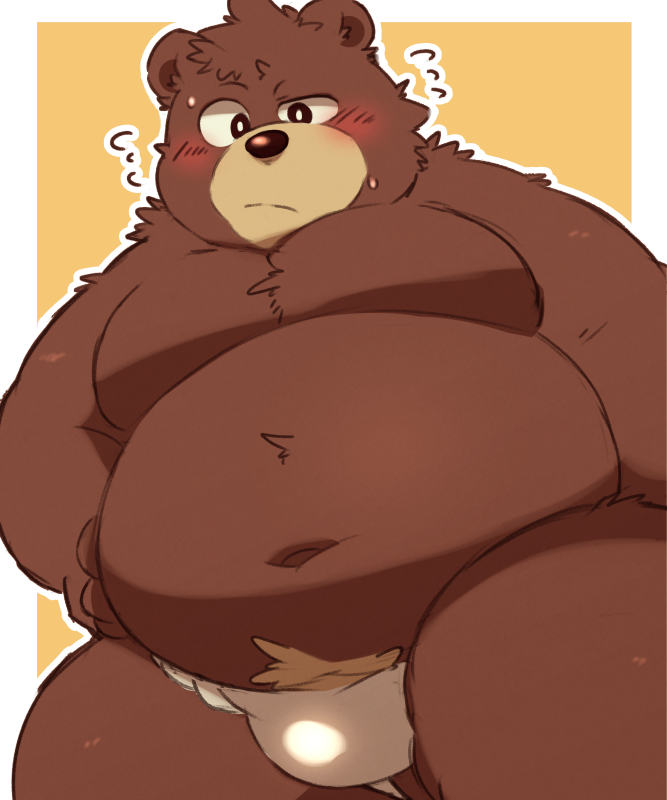 2022 96tning anthro asian_clothing belly big_belly blush brown_body brown_fur clothing east_asian_clothing fundoshi fur japanese_clothing kemono male mammal moobs navel overweight overweight_male simple_background solo underwear ursid white_clothing white_fundoshi white_underwear
