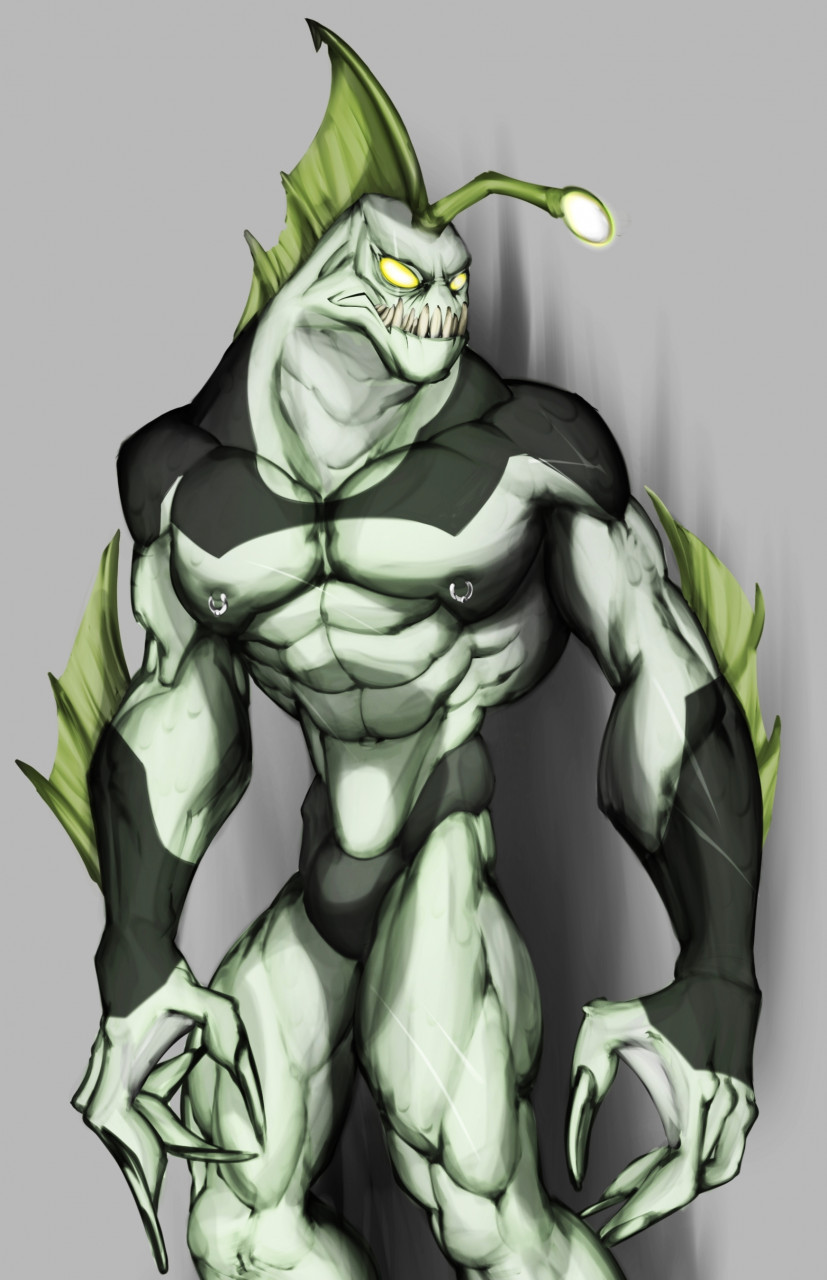 alien anthro ben_10 cartoon_network claws dagantfus_(artist) fish harness hi_res male marine muscular muscular_anthro muscular_male nipple_piercing nipples piercing piscciss_volann sharp_claws sharp_teeth solo teeth