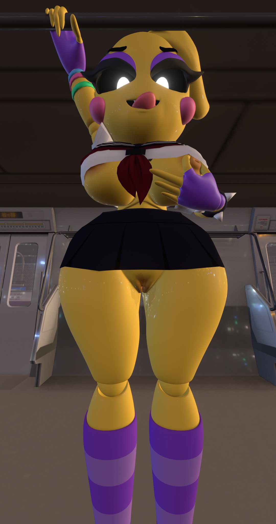 adri164 areola bodily_fluids bottomwear clothing female five_nights_at_freddy's five_nights_at_freddy's_2 genital_fluids genitals hi_res looking_at_viewer miniskirt nipple_fetish nipple_play nipples orange_areola pussy pussy_juice school_uniform scottgames skirt toy_chica_(eroticphobia) toy_chica_(fnaf) uniform video_games yellow_body