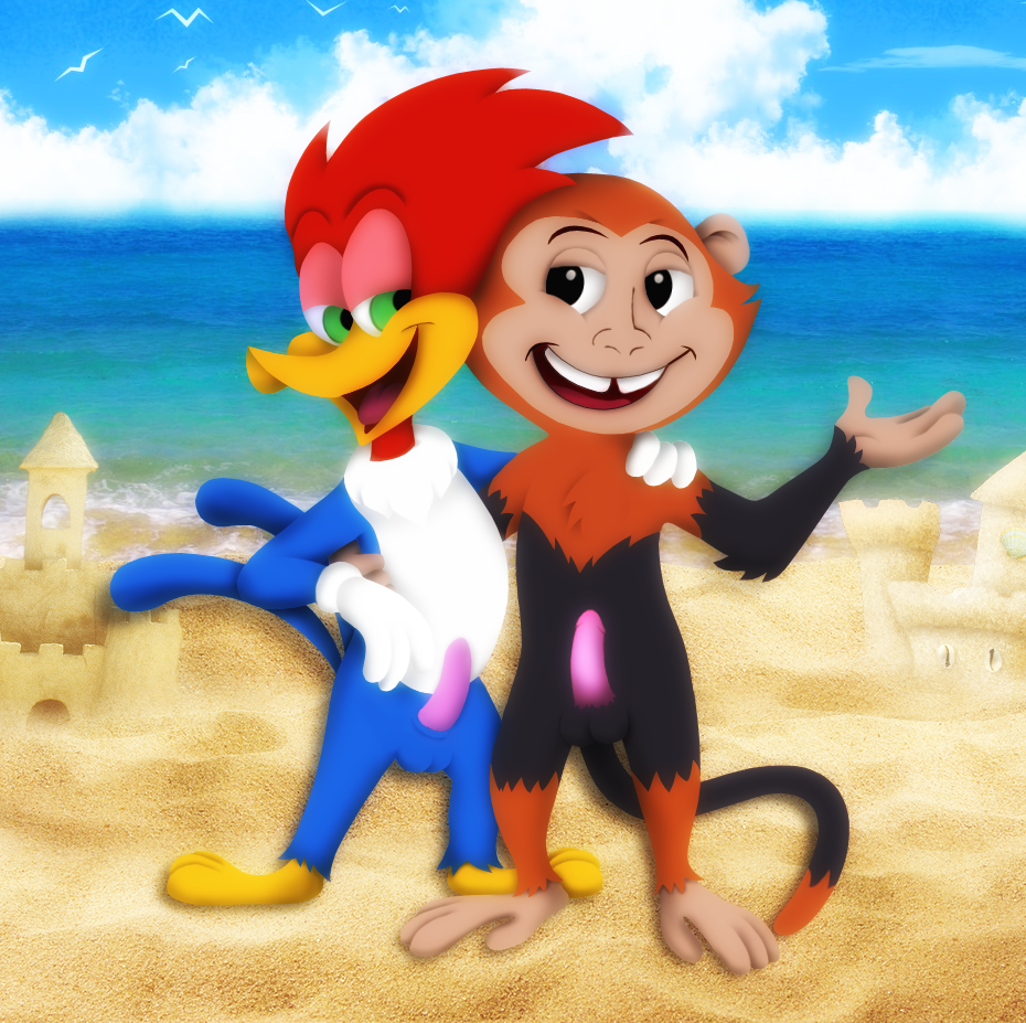 amegared anthro avian bird duo haplorhine male male/male mammal monkey picid primate the_woody_woodpecker_show universal_studios woodpecker