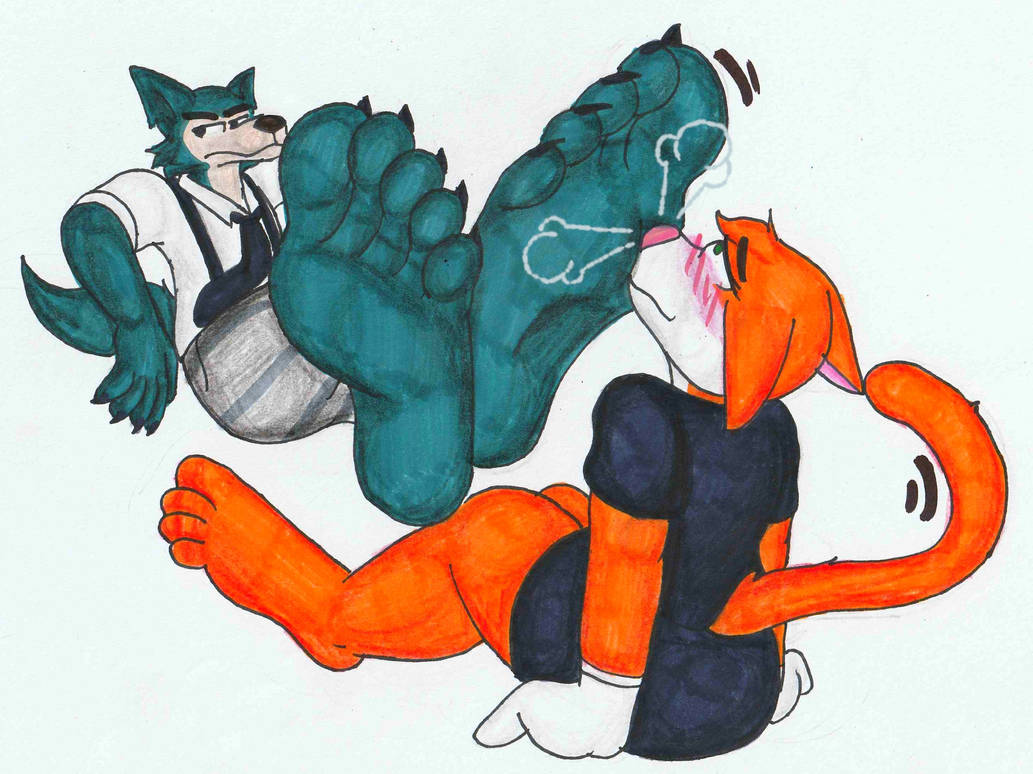 anthro barefoot beastars blush blush_lines claws clothing crossed_legs disinterested dominant dominant_male duo feet female foot_fetish foot_focus foot_on_face foot_play foot_sniff foot_sniffing legoshi_(beastars) male male/female paws school_uniform simple_background skonczonyidiota sniffing soles submissive submissive_female tabitha_(no-sleep-for-me) tail_motion tailwag toes uniform white_background wiggle