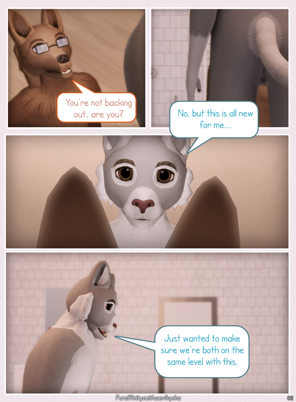 3d_(artwork) ambiguous_gender anthro bathroom blue_eyes brown_eyes canid canine canis close-up comic digital_media_(artwork) duo english_text eyewear felid glasses hi_res jackal looking_at_another mammal mynka nude pantherine text