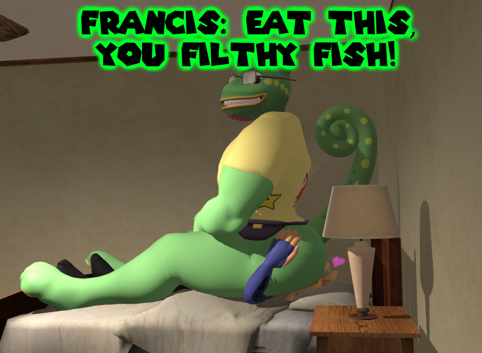 &lt;3 2021 3d_(artwork) albalbalb amphibian anthro axol axolotl bag beard bed bedroom butt butt_grab chameleon clothed clothing digital_media_(artwork) duo english_text eyewear facesitting facial_hair francis_(paper_mario) fully_clothed furniture glasses grin hand_on_butt lamp lizard looking_at_another lying male male/male mario_bros mole_salamander nintendo on_back paper_mario partially_clothed raised_tail reptile salamander_(amphibian) scalie side_view sitting smg4 smile teeth_showing text video_games