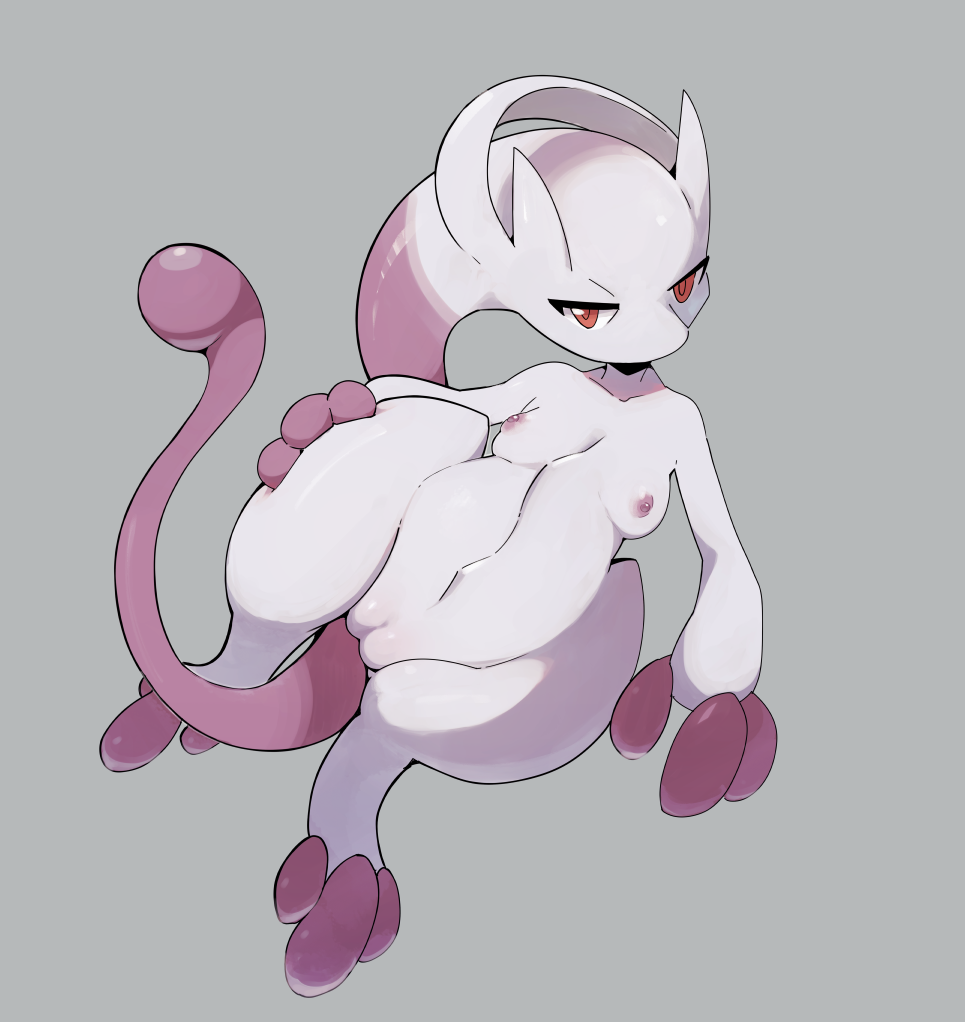 2022 3_fingers 3_toes anthro belly biped blush bodily_fluids body_blush breasts collaboration colored dodudoru feet female fingers floating front_view genitals grey_background hand_on_hip legendary_pokemon looking_at_viewer mammal mega_evolution mega_mewtwo mega_mewtwo_y narrowed_eyes nintendo nipples nirufin nude pokemon pokemon_(species) pussy pussy_blush red_eyes shaded short_stack simple_background small_breasts solo thick_thighs thigh_gap toes video_games wide_hips