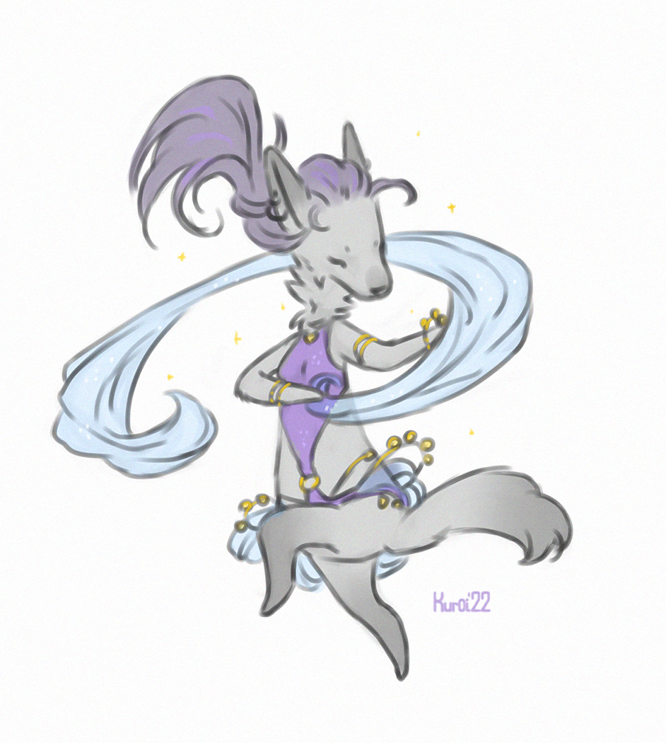 2022 anthro breasts clothed clothing digital_media_(artwork) eyes_closed female fur grey_body grey_fur hair kuroi-kisin purple_hair simple_background solo white_background