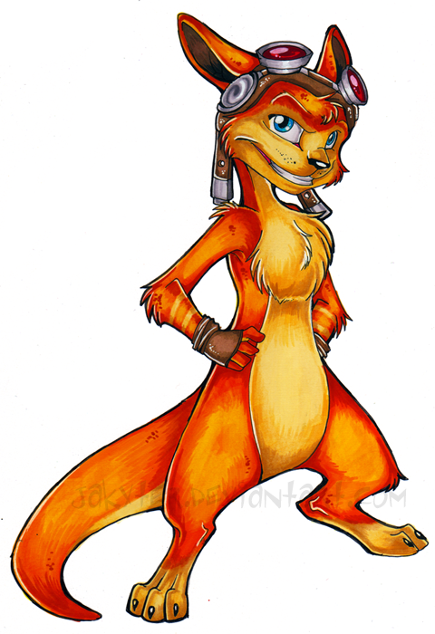 blue_eyes chest_tuft clothing daxter feral fingerless_gloves fur gloves goggles_on_headwear handwear hybrid_alchemist jak_and_daxter male mammal mustelid naughty_dog orange_body orange_fur ottsel paws pose simple_background smile solo sony_corporation sony_interactive_entertainment traditional_media_(artwork) tuft video_games white_background