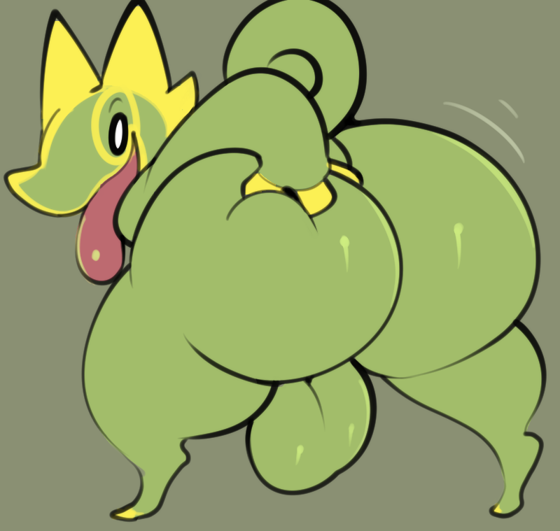 anthro backsack balls big_balls big_butt butt butt_grab generation_3_pokemon genitals hand_on_butt kecleon looking_back male nintendo pokemon pokemon_(species) simple_background solo squishy_(artist) standing thick_thighs tongue tongue_out video_games vimmy_(squishy)