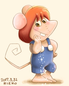 4_fingers biped blush brown_body chibi clothing fingers gamba_no_bouken gamba_no_bouken_(series) humanoid_hands ikasama low_res mammal mouse murid murine overalls rieko rodent simple_background solo