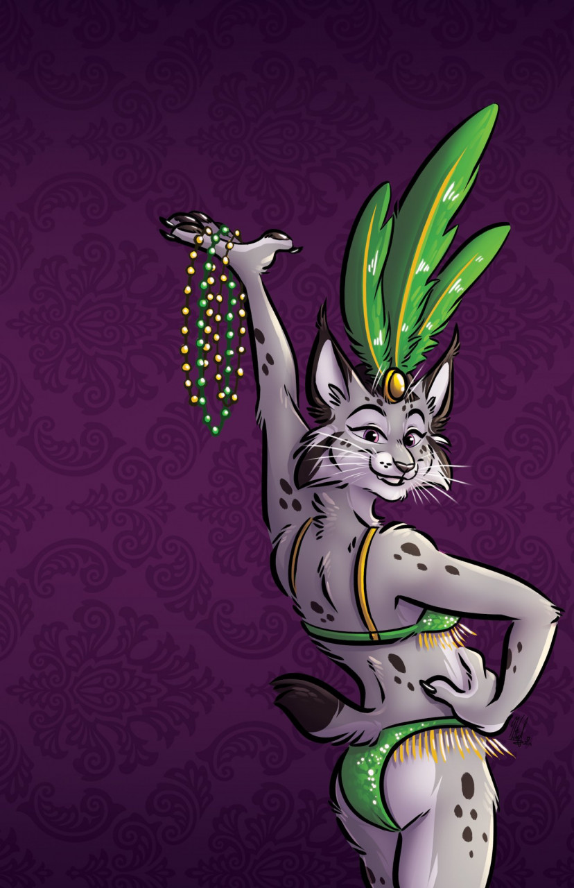 anthro bikini canadian_lynx carnival_(holiday) clothed clothing felid feline felis female hi_res holidays lynx mammal mardi_gras nicnak044 solo swimwear