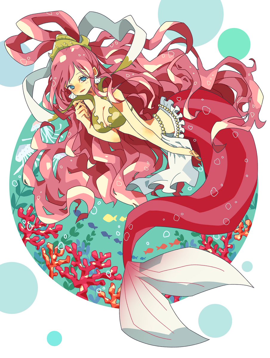 1girl bad_id bad_twitter_id blue_eyes commentary_request highres long_hair looking_at_viewer mermaid monster_girl noise_pp one_piece pink_hair shirahoshi solo very_long_hair