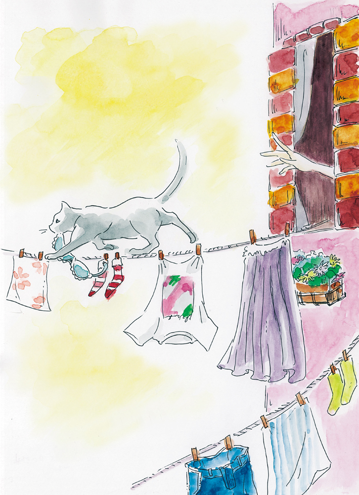 1other animal artworksmil building cat clothes original painting_(medium) traditional_media watercolor_(medium) window