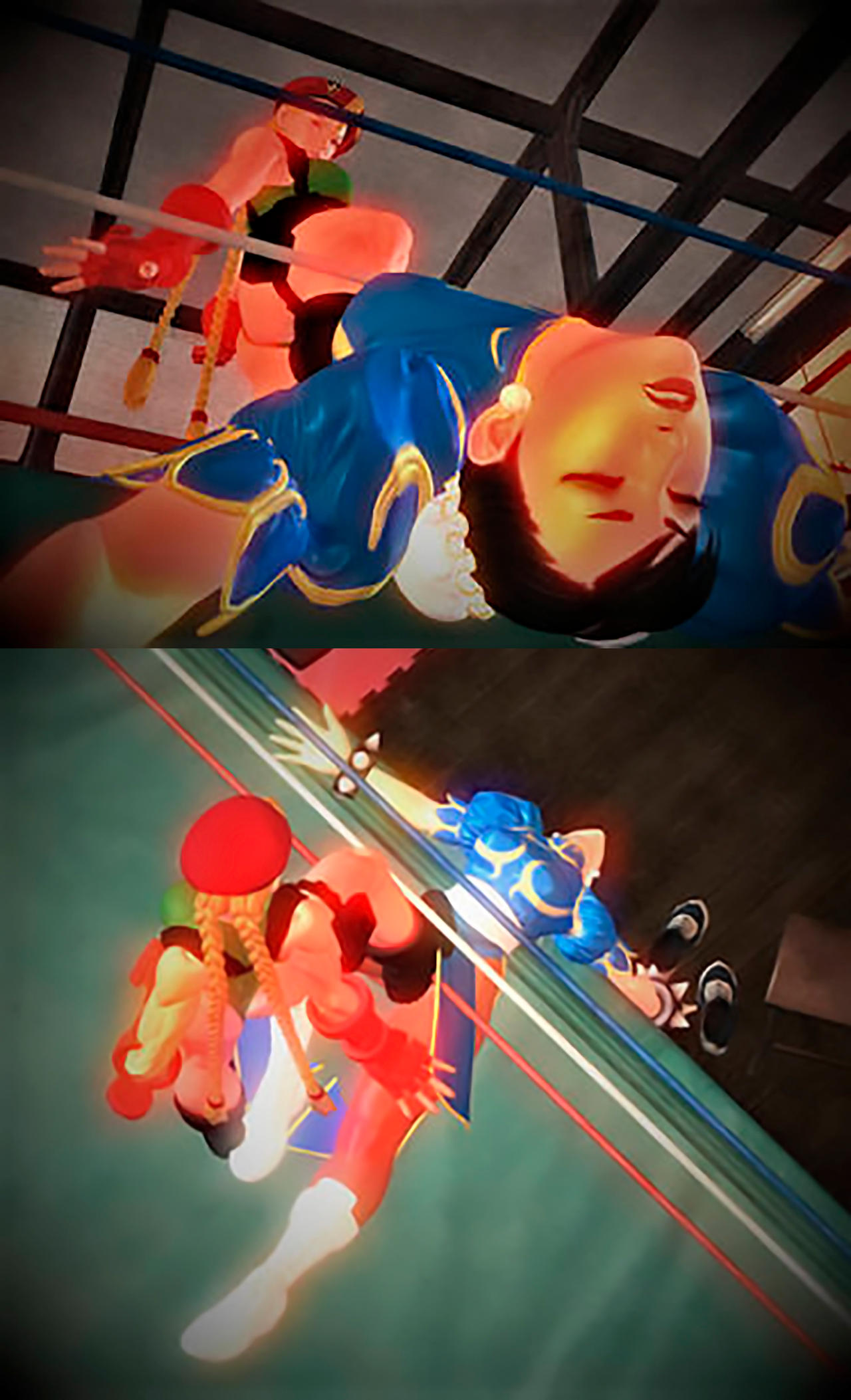 2girls bell boxing boxing_ring chun-li defeat fighting highres humiliation jewelry multiple_girls neck neck_bell neck_ring non-web_source ryona self-upload street_fighter street_fighter_v unconscious