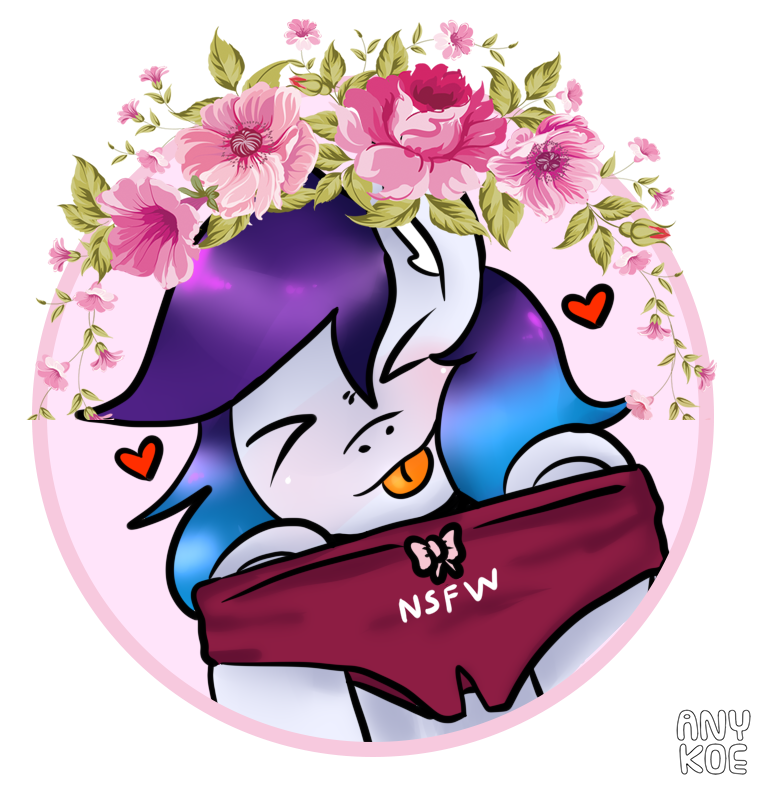 anthro anykoe anykoe_(anykoe) circle clothing earth_pony equid equine eyes_closed fan_character female floating_hearts flower hair happy hasbro horse inner_ear_fluff mammal multicolored_hair my_little_pony panties plant pony ribbons solo tongue tongue_out tuft underwear