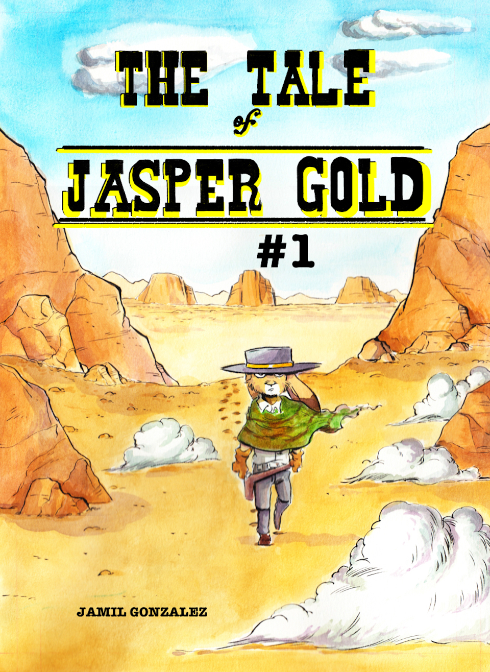 anthro clothing cowboy_hat desert dust_cloud footprint hat headgear headwear hi_res jamil_gonzalez jasper_gold_(character) lagomorph leporid male mammal poncho rabbit solo the_tale_of_jasper_gold walking western wild_west wind