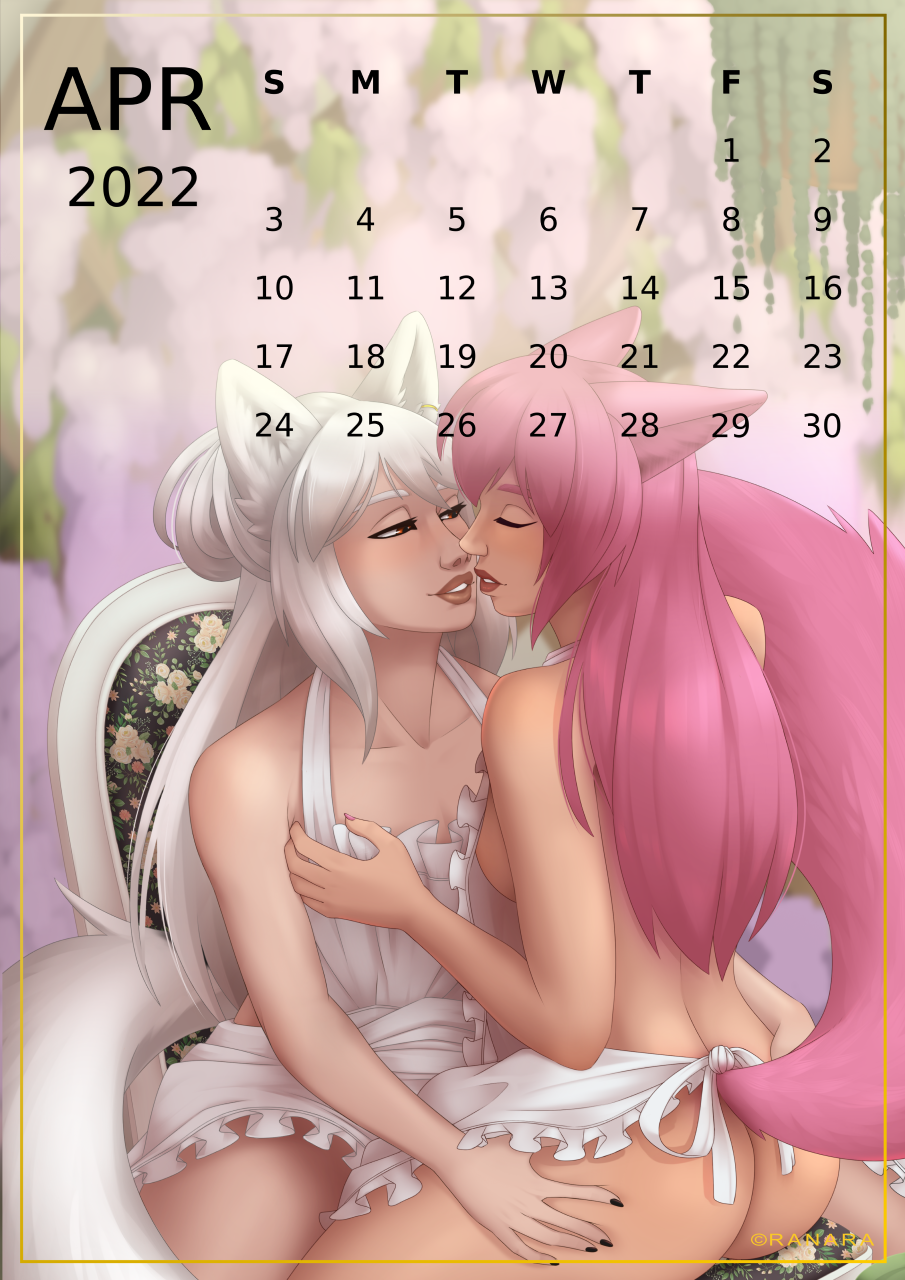 calendar calendar_pinup canid canine duo female female/female hi_res humanoid mammal ranara shinyuu_(character)