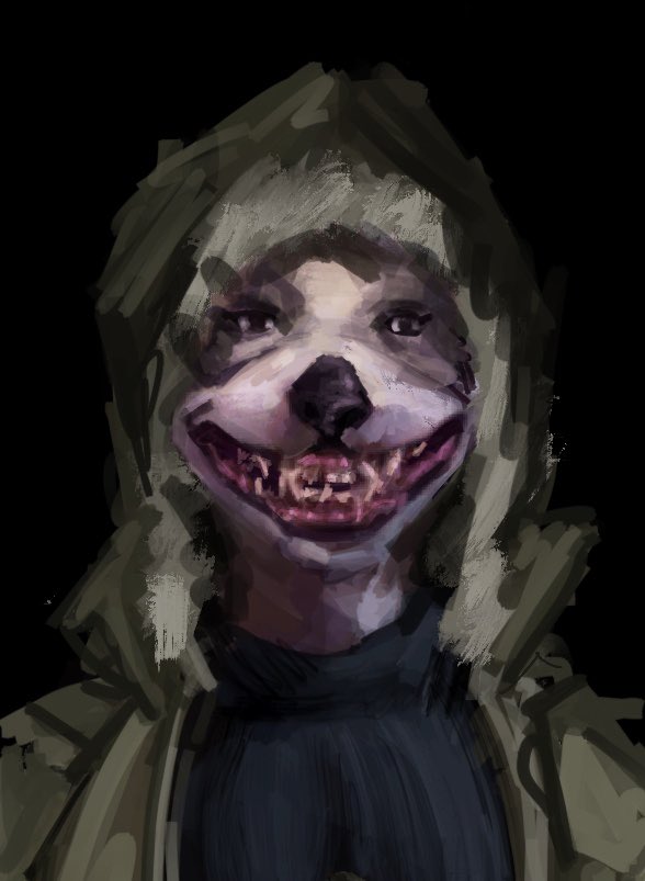 american_pit_bull_terrier anon2000000 anthro black_background black_clothing black_nose canid canine canis clothed clothing digital_media_(artwork) domestic_dog female fur green_clothing green_jacket green_topwear gums hood hunting_dog jacket looking_at_viewer mammal nightmare_fuel open_mouth pit_bull sharp_teeth simple_background smile smiling_at_viewer solo solo_focus sweater teeth teeth_showing teeth_visible terrier topwear turtleneck white_body white_fur
