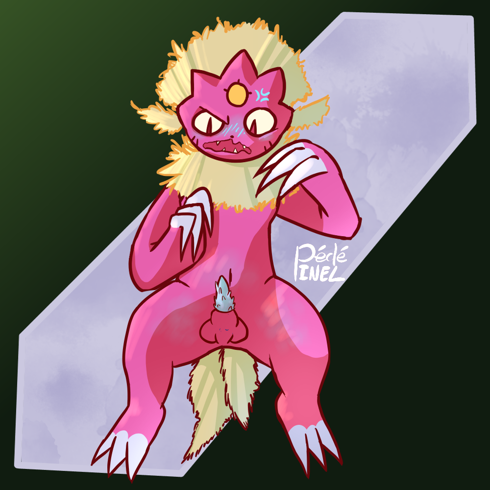 animal_genitalia blue_blush blue_penis colored_line_art d&eacute;d&eacute;pinel feathers fur genitals male nintendo penis pink_body pink_fur pokemon pokemon_(species) shiny_pokemon solo spiked_penis spikes spikes_(anatomy) video_games yellow_body yellow_feathers