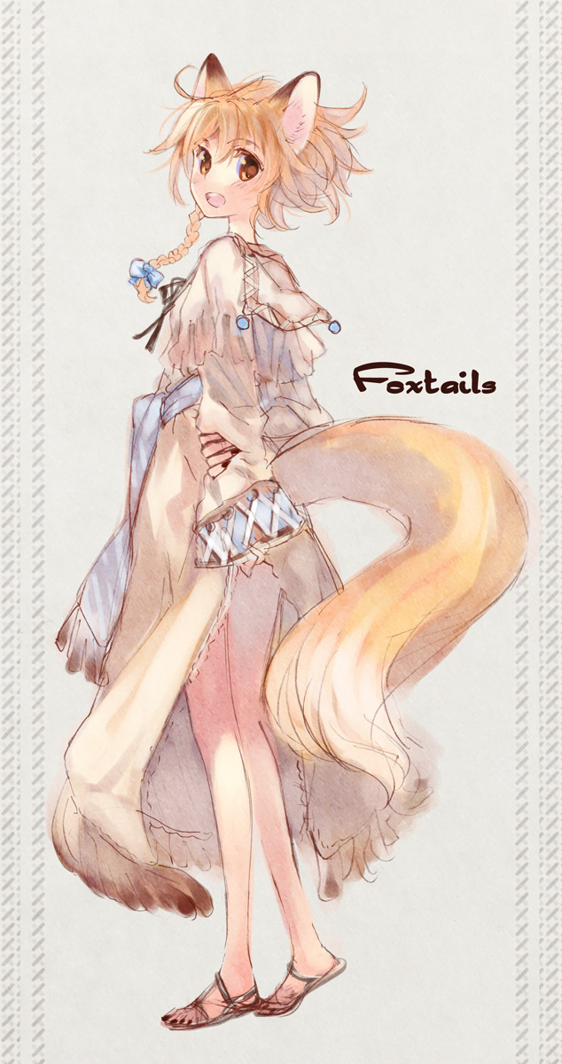 animal_ears dress fox_ears fox_tail highres okishiji_en original sandals solo tail