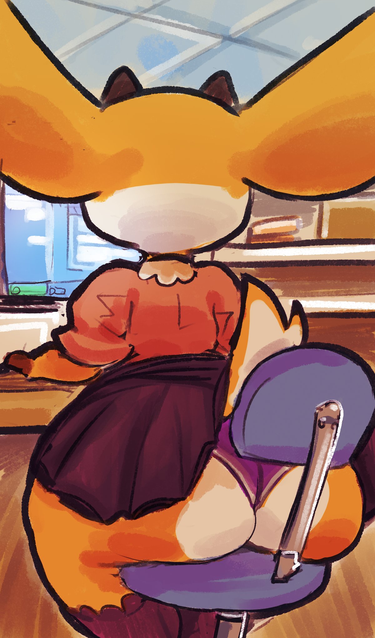 aggressive_retsuko anthro big_butt bottomwear butt cervid clothing female hi_res huge_butt kiseff mammal panties sanrio skirt solo tsunoda underwear