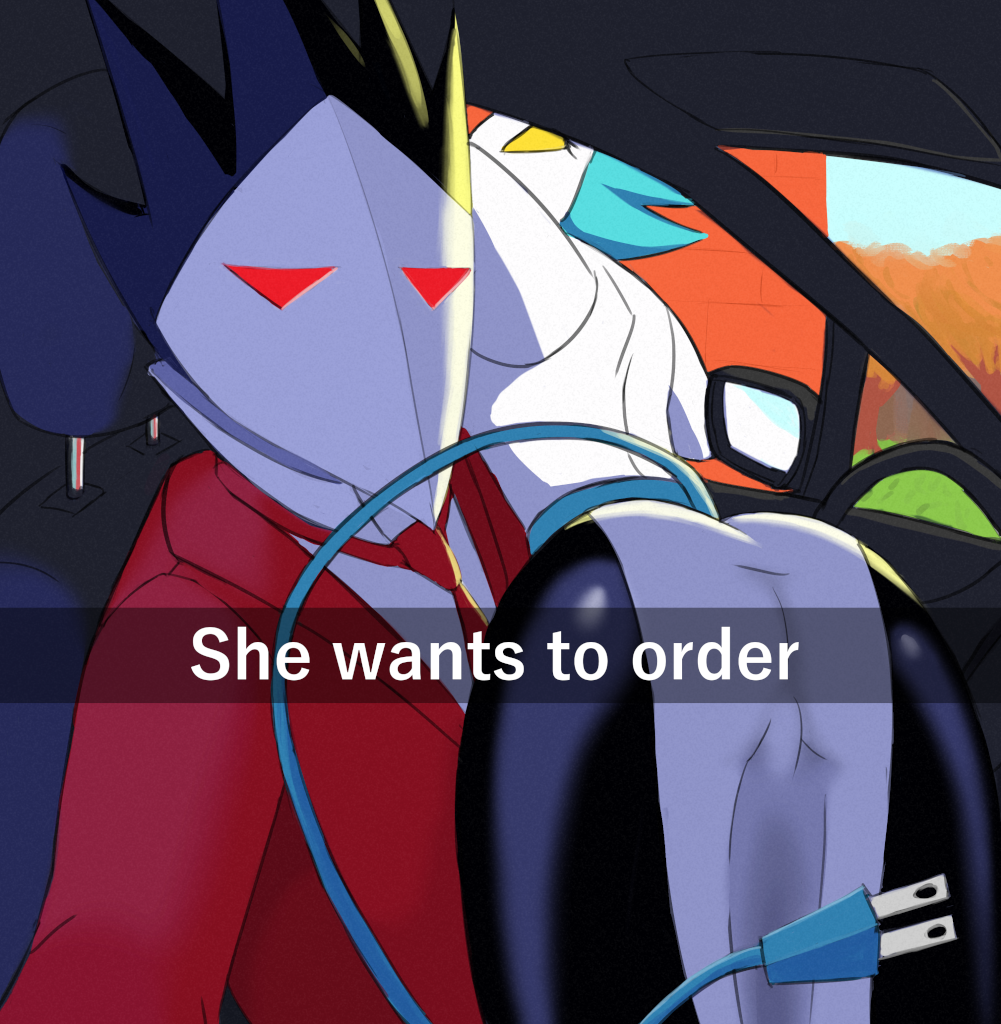 butt clothed clothing deltarune duo female he_wants_to_order humanoid male male/female meme swatchling tasque_manager undertale_(series) video_games zackthedraq