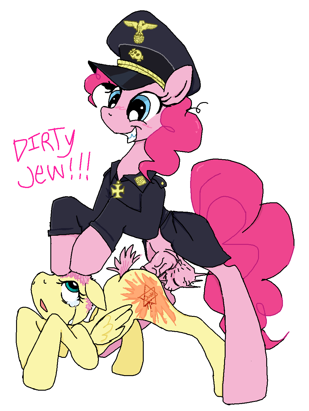 animal_genitalia animal_penis bodily_fluids clothing degradation duo equid equine equine_penis female feral fluttershy_(mlp) forced friendship_is_magic genitals hasbro hi_res horse male male/female mammal military_uniform my_little_pony nazi nazi_uniform penis pinkie_pie_(mlp) pinkiepartys pony rape swastika tears uniform