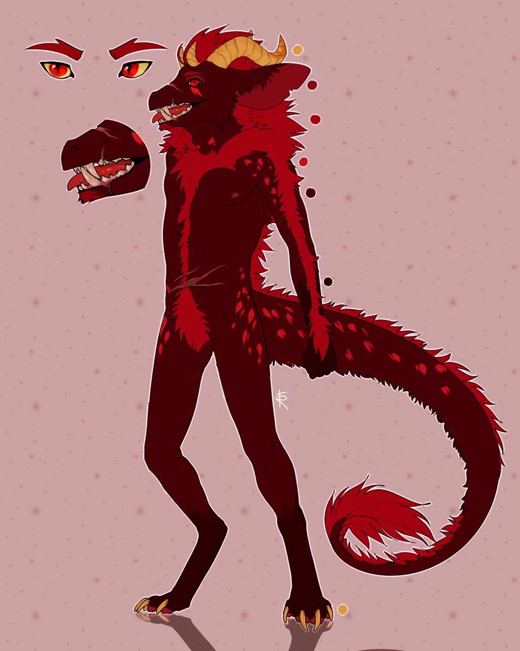 4:5 4_horns anthro dragon famir_(artist) fangs featureless_crotch full-length_portrait fur furred_dragon hair hi_res horn male markings multi_horn nude open_mouth portrait pupils red_body red_ears red_eyes red_fur red_hair red_inner_ear red_tail red_tongue simple_background slit_pupils solo spots spotted_arms spotted_body spotted_fur spotted_legs spotted_markings spotted_tail standing tail_markings three-quarter_view tongue tongue_out yellow_horn yellow_sclera