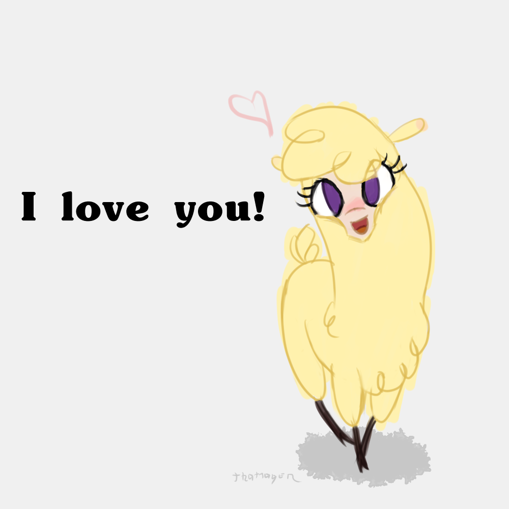 &lt;3 1:1 alpaca blush camelid female feral grey_background i_love_you looking_at_viewer mammal paprika_paca_(tfh) purple_eyes simple_background solo thattagen them's_fightin'_herds video_games yandere yellow_body