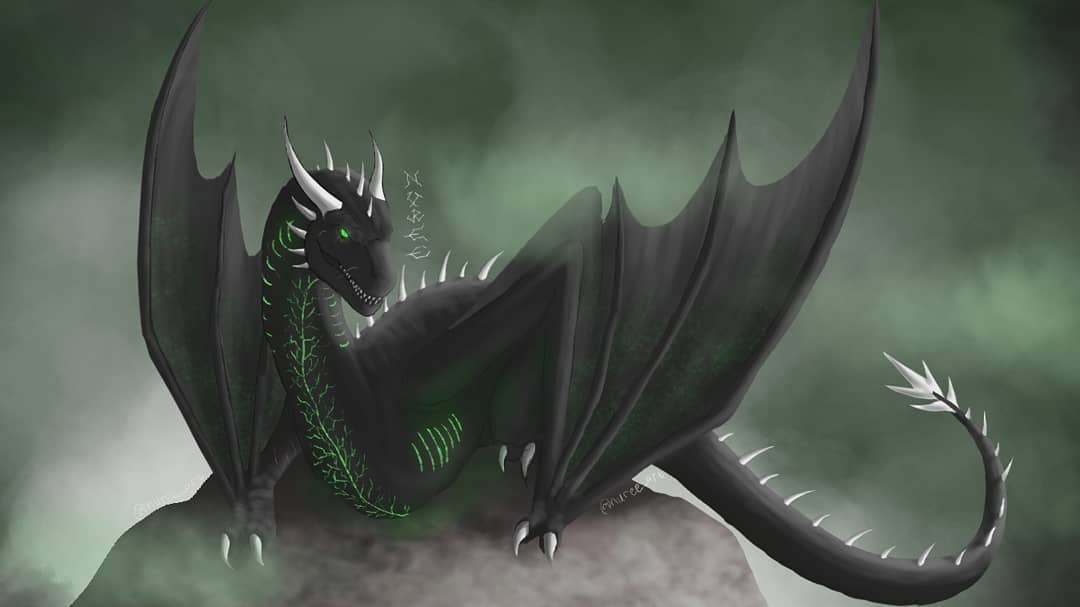 black_body claws cloud detailed_background dragon fangs feral horn looking_at_another male nuree_art rock scalie sky solo spikes storm western_dragon wings wyvern