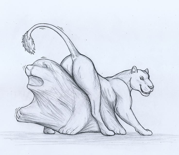 butt duo felid female female_pred feral feral_pred feral_prey lion looking_back male male_prey mammal pantherine raised_tail thatgryphonguy traditional_media_(artwork) unwilling_prey vore