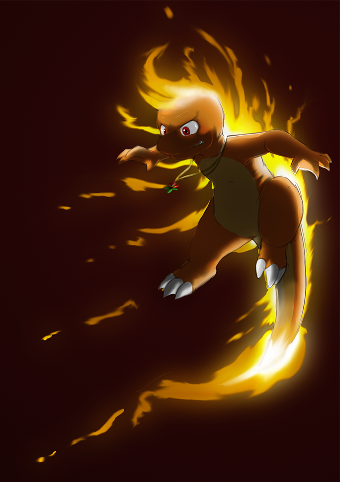 ambiguous_gender angry anthro backlighting biped charmander claws countershade_torso countershading finger_claws fire flaming_hair flaming_mane generation_1_pokemon glistening glistening_eyes jewelry jumping kyrio light lighting necklace nintendo orange_body pokemon pokemon_(species) pseudo_hair pseudo_mane red_background red_eyes scalie shaded simple_background solo tan_body toe_claws video_games