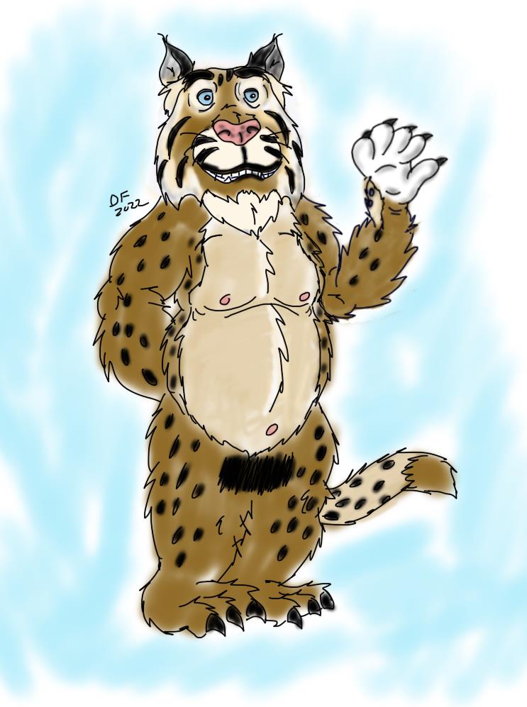 2022 3_toes 5_fingers anthro biped bobcat brok_the_investigator censored daparrotmasta dr._hush feet felid feline fingers lynx male mammal moobs navel nipples pink_nose slightly_chubby solo toes video_games