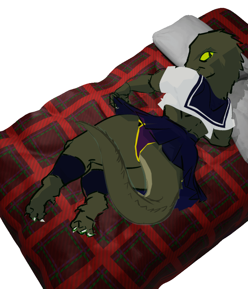 animated anthro bottomwear clothed clothing female greenpolygon looking_at_viewer looking_back plaid raised_bottomwear raised_clothing raised_skirt raised_tail sailor_uniform scalie short_playtime skirt solo