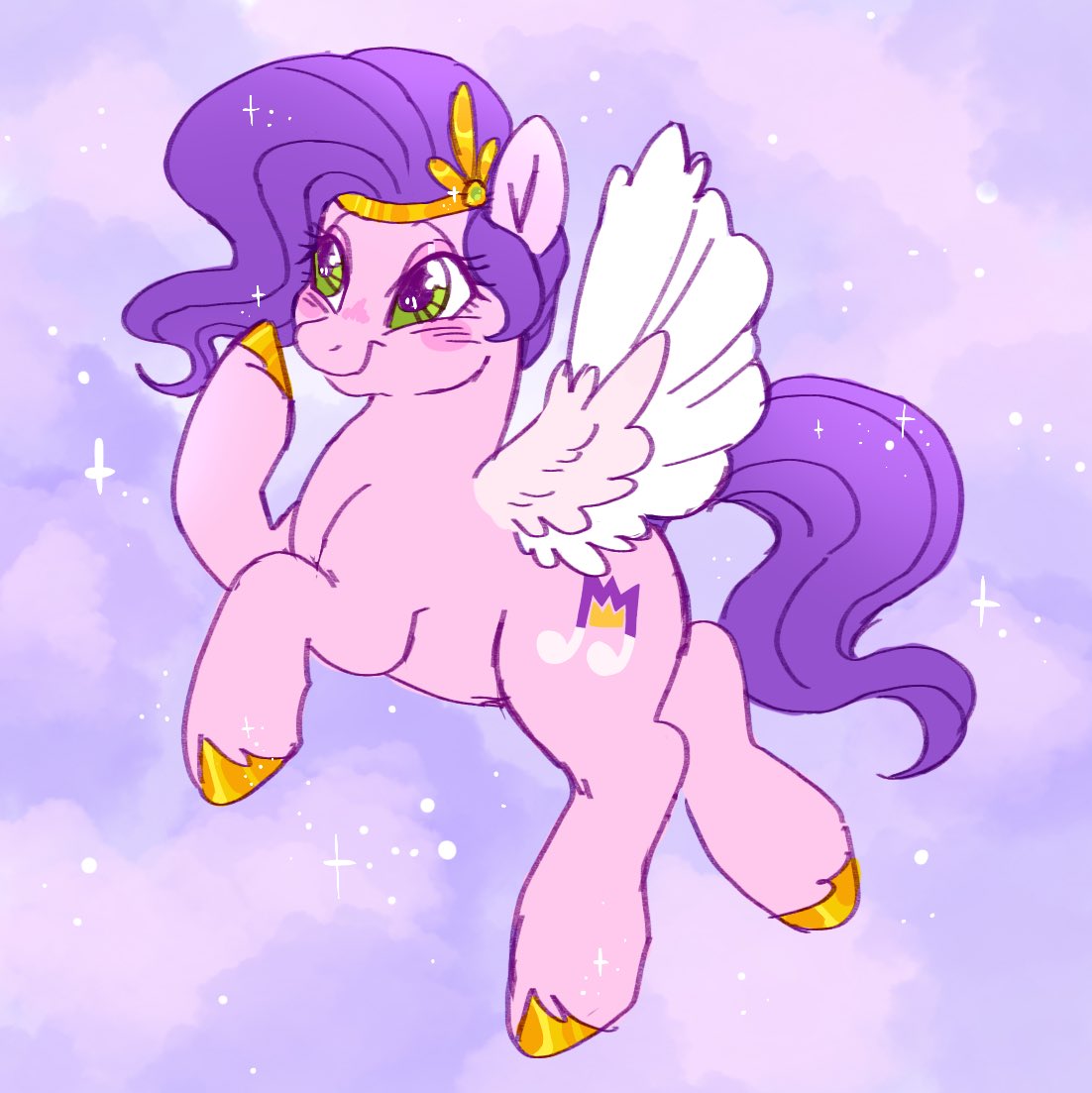 blush crown digital_media_(artwork) equid equine eyelashes feathered_wings feathers female feral fur green_eyes hair hasbro hooves mammal mlp_g5 my_little_pony pegasus pink_body pink_fur pipp_petals_(mlp) purple_hair purple_tail saddleup4love solo wavy_hair wings