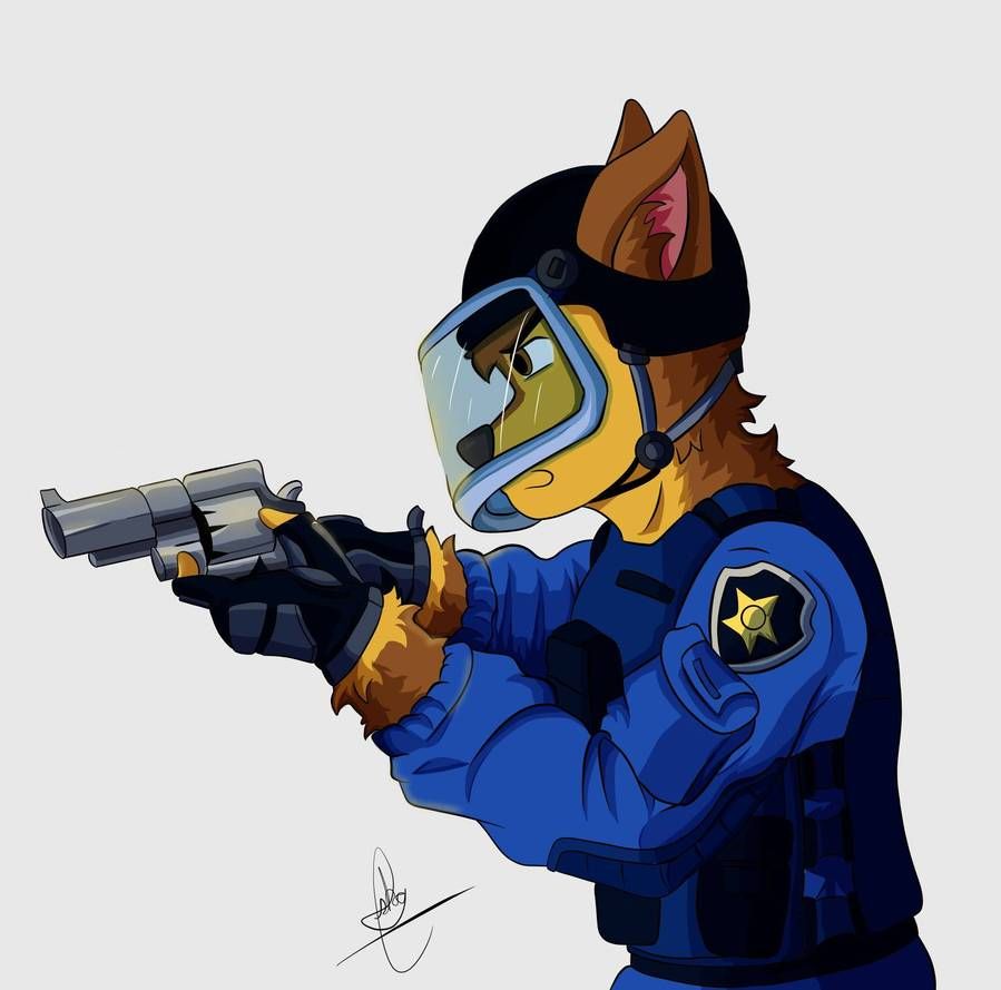 anthro bulletproof_vest canid canine canis chase_(paw_patrol) clothing domestic_dog german_shepherd gloves gun handgun handwear herding_dog holding_object holding_weapon male mammal nickelodeon pastoral_dog paw_patrol pistol police_helmet police_uniform ranged_weapon shein07_(artist) simple_background solo uniform weapon white_background