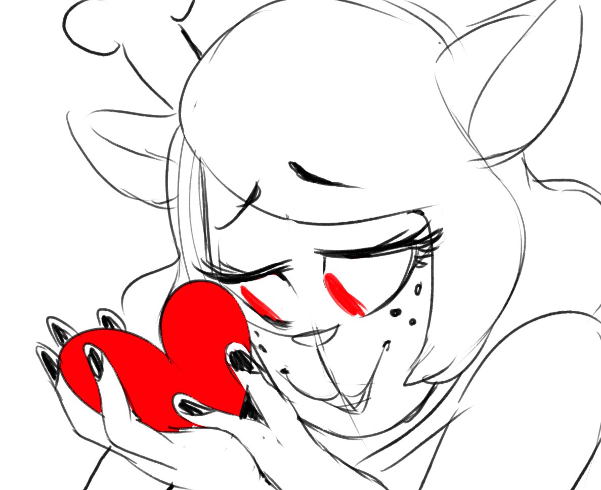 &lt;3 antlers buckteeth capreoline cervid deltarune eyebrows eyelashes female freckles holding_object horn mammal noelle_holiday red_eyes reindeer simple_background sketch solo soul sunibee teeth undertale_(series) video_games