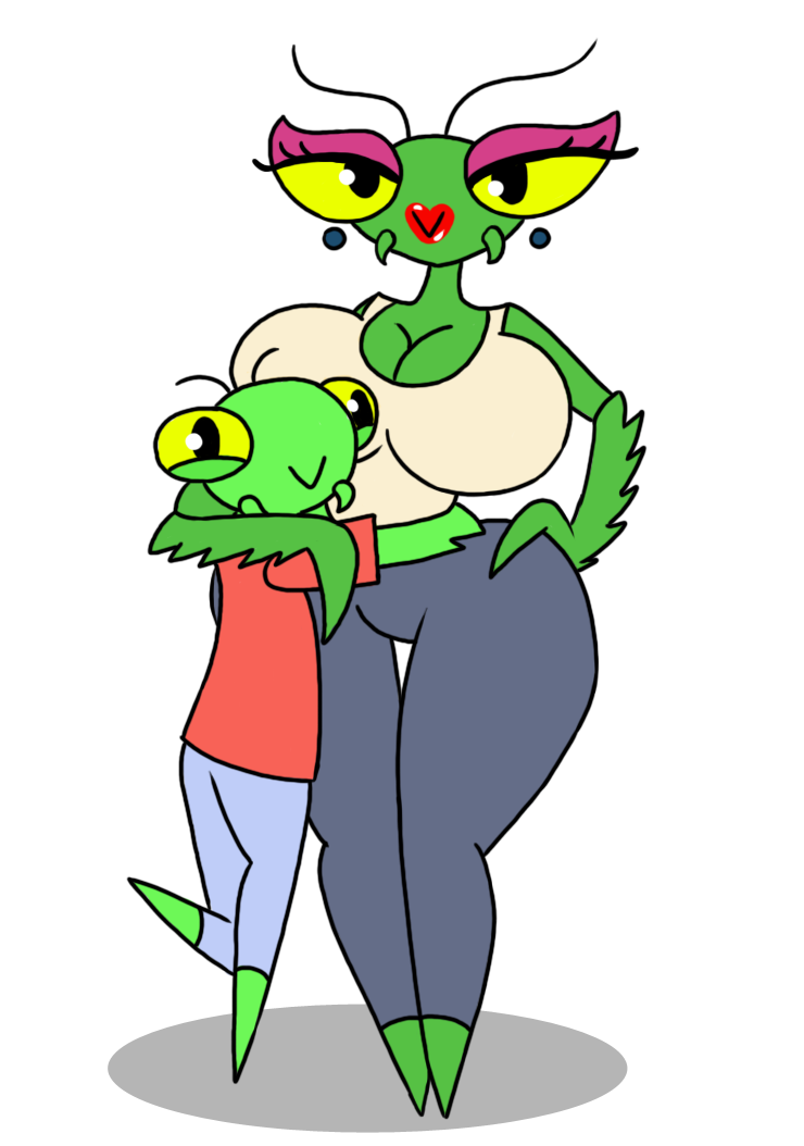 age_difference anthro anthro_insect arthropod big_breasts breasts clothed clothing duo female humanoid insect male male/female mantis mature_female non-mammal_breasts older_female romantic romantic_couple size_difference smaller_male smile smog01 taller_female younger_male