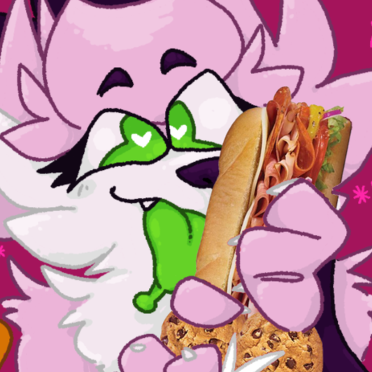 &lt;3 &lt;3_eyes anthro blush bodily_fluids canid canine claws cookie cross-eyed drooling eye_through_hair eyebrow_through_hair eyebrows fangs female fennec food food_fetish fox fur green_eyes green_tongue hair highlights_(coloring) humor ichigo_mackerel_(mdctoby12) mammal markings mdctoby12 pink_body pink_fur purple_body purple_ears purple_fur saliva simple_background smug solo tongue translucent translucent_hair white_body white_fur