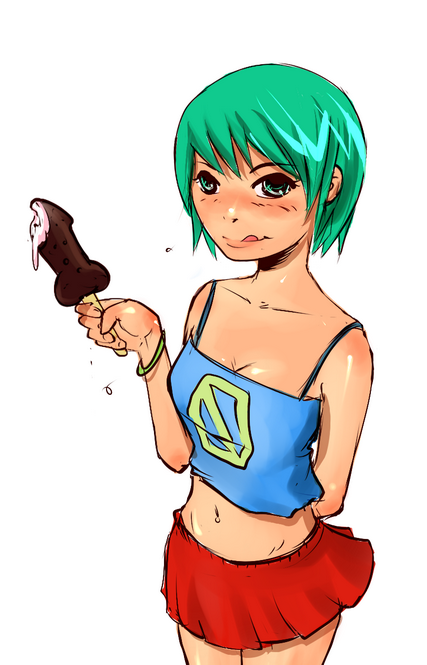 0chan.ru food green_hair ice-cream ice_cream mascot null-tan ru-chans skirt