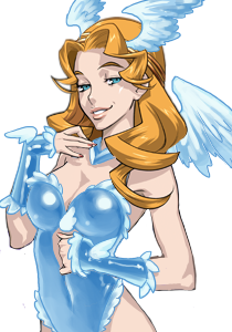 angel angel_wings blue breasts cleavage gaia_online head_wings lowres ruby(gaia_online) wings