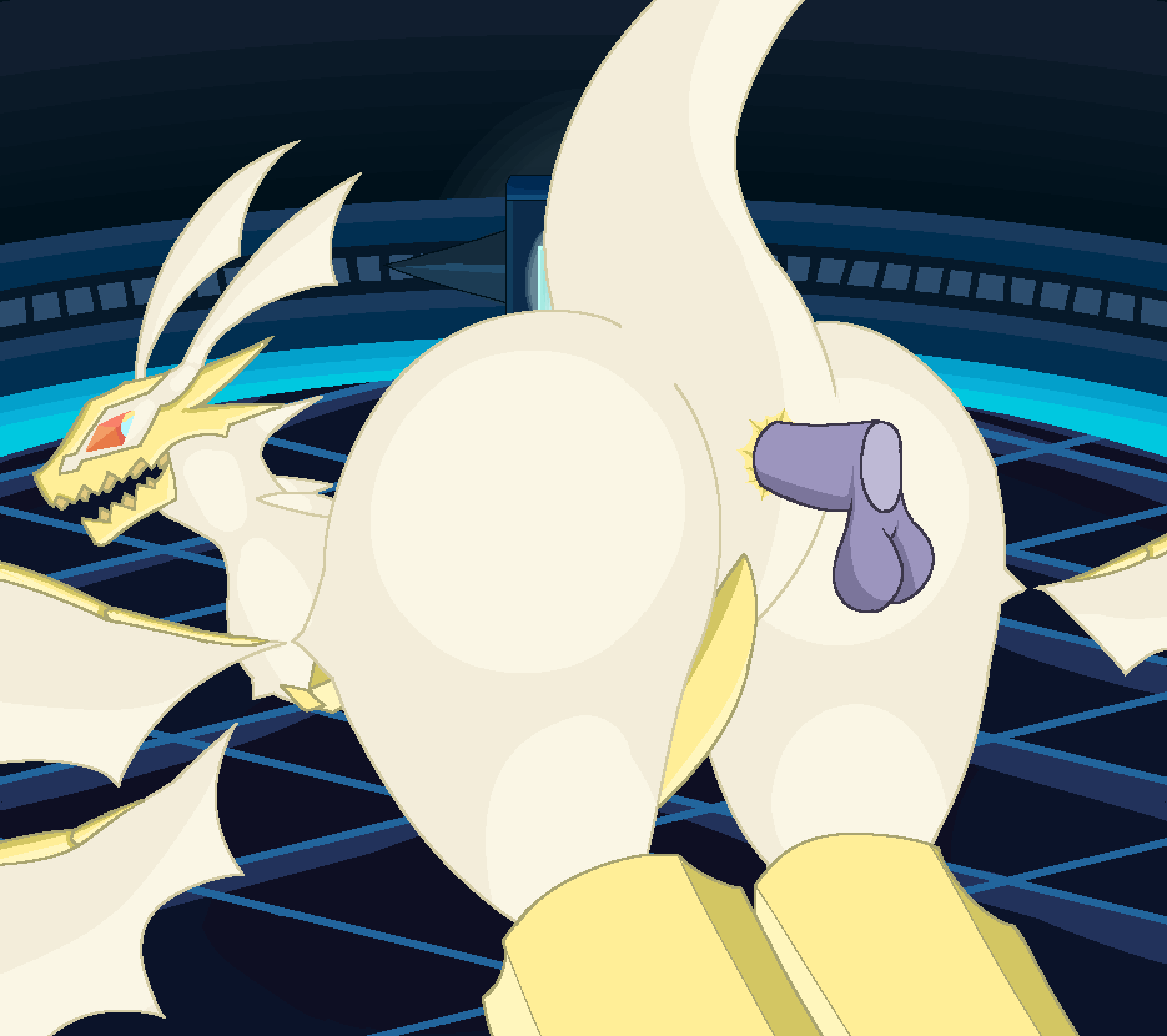 anal anal_penetration backsack balls big_butt butt butt_focus digital_media_(artwork) disembodied_penis dragon feral floating_wings generation_7_pokemon genitals hi_res legendary_pokemon mageinthedark male male/male necrozma nintendo penetration penis pixel_(artwork) pokemon pokemon_(species) presenting presenting_hindquarters scalie solo ultra_necrozma video_games