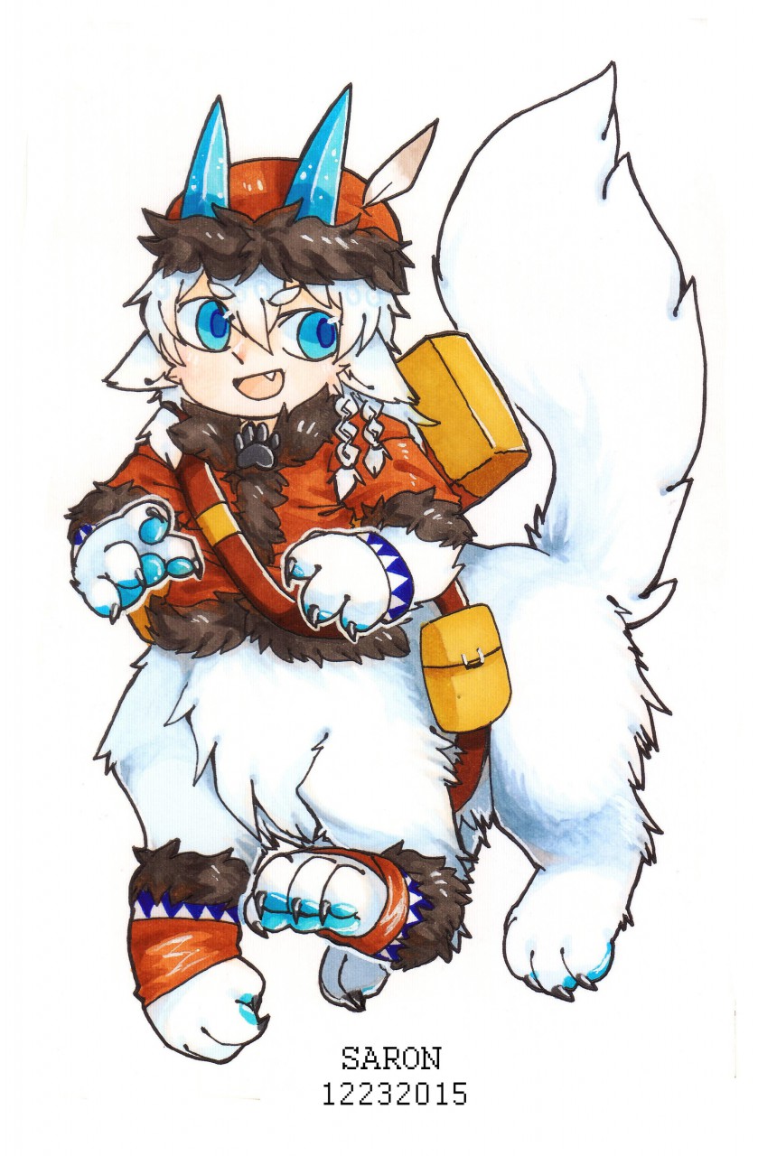 2015 artist_name asnnonaka blue_eyes blue_horn butt_tuft clothing dated full-length_portrait fur glistening glistening_eyes hair hat headgear headwear hi_res horn jacket leg_tuft looking_aside male open_mouth open_smile portrait quadruped red_clothing red_hat red_headwear red_jacket red_topwear short_hair simple_background smile solo taur teeth three-quarter_view topwear tuft white_background white_body white_fur white_hair