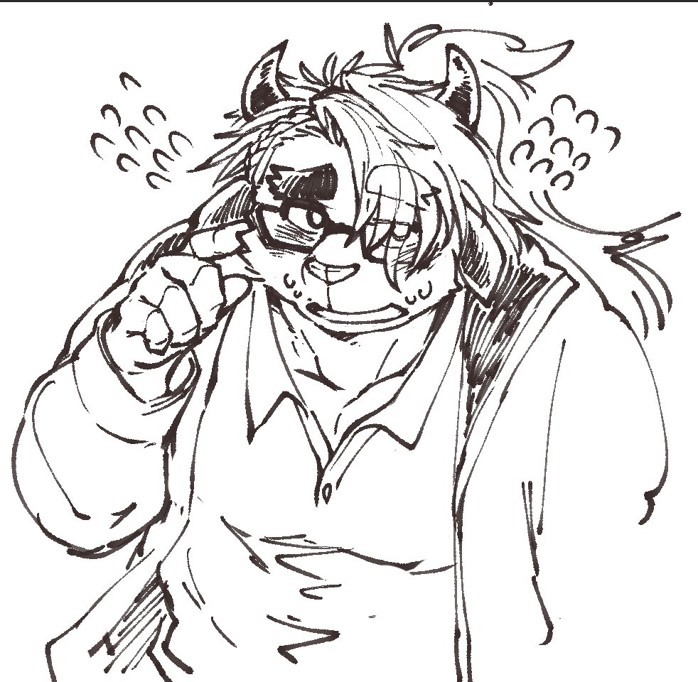 anthro catoblepas_(tas) clothed clothing exe_exem fully_clothed half-length_portrait high-angle_view lifewonders male overweight overweight_male pen_(artwork) portrait solo tokyo_afterschool_summoners traditional_media_(artwork) video_games