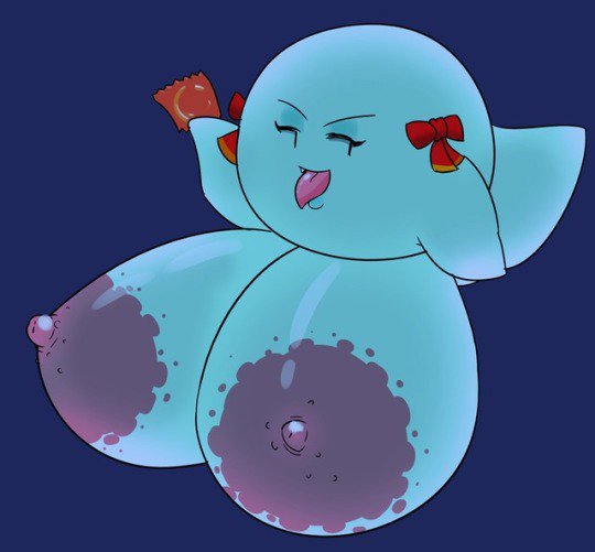 areola big_areola big_breasts blue_body boo_(mario) bow_ribbon breasts condom condom_wrapper female ghost half-closed_eyes holding_condom holding_object huge_breasts hyper hyper_breasts lady_bow mario_bros narrowed_eyes nintendo nipples not_furry nude open_mouth paper_mario purple_areola purple_nipples sanka-tetsu sexual_barrier_device solo spirit tongue tongue_out video_games