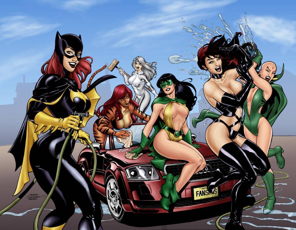 :d ankle_boots ass audi audi_tt bald bald_girl barbara_gordon bare_shoulders batgirl batman_(series) belt bent_over bikini black_bikini black_hair black_legwear blue_eyes boots breast_rest breasts breasts_apart bucket bustier cape car car_wash center_opening choker cleavage closed_eyes cloud convertible crossover day dc_comics earrings elbow_gloves facial_mark floating_hair forehead_mark gloves green_legwear greer_grant_nelson ground_vehicle hanging_breasts heather_douglas high_heels holding hose jewelry knee_boots large_breasts laughing leg_lift leotard lipstick long_hair looking_at_viewer looking_back makeup marvel mask moondragon mop motor_vehicle multiple_girls non-anime_related non-web_source official_art open_mouth orange_skin outdoors panties phantom_lady_(dc) realistic red_hair sandra_knight selene_(x-men) selene_gallio shiny shiny_clothes signature silver_hair silver_sable silver_sablinova sitting skin_tight sky smile splashing standing superhero swimsuit tail terry_dodson thigh_boots thighhighs tigra toon towel underwear visor washing water western_comics x-men