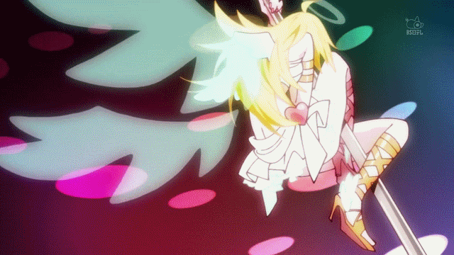 animated animated_gif blonde_hair blue_eyes blue_hair bow breasts cleavage gif green_eyes hair_bow halo high_heels jewelry long_hair lots_of_jewelry nishigori_atsushi panty_&amp;_stocking_with_garterbelt panty_(character) panty_(psg) panty_(sexy) pole pole_dancing sandals shoes stocking_(character) stocking_(psg) stocking_(sexy) striped striped_legwear striped_thighhighs thighhighs wings